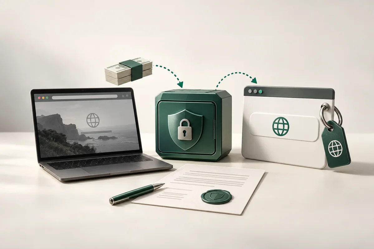 Иллюстрация к статье «Как купить занятый домен: переговоры, платформы и безопасная сделка»
