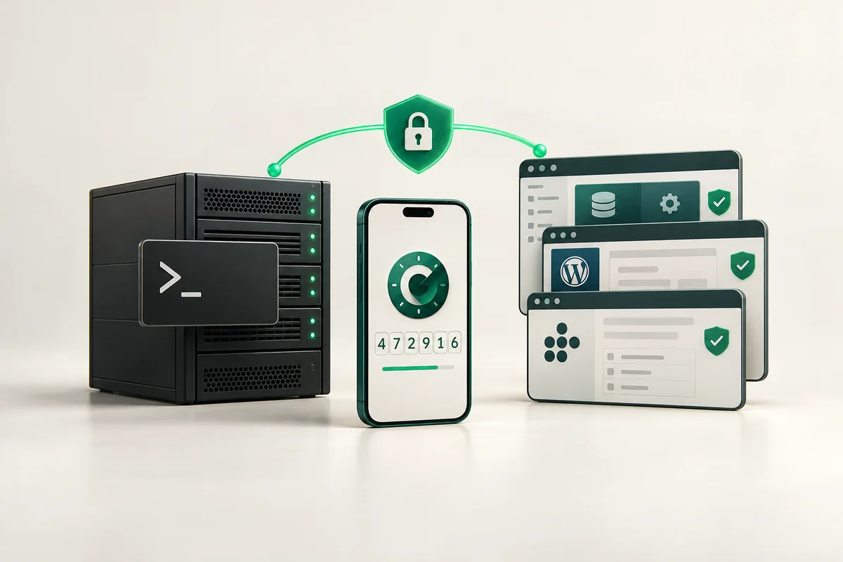 Иллюстрация к статье «Двухфакторная аутентификация для SSH и веб-панелей»