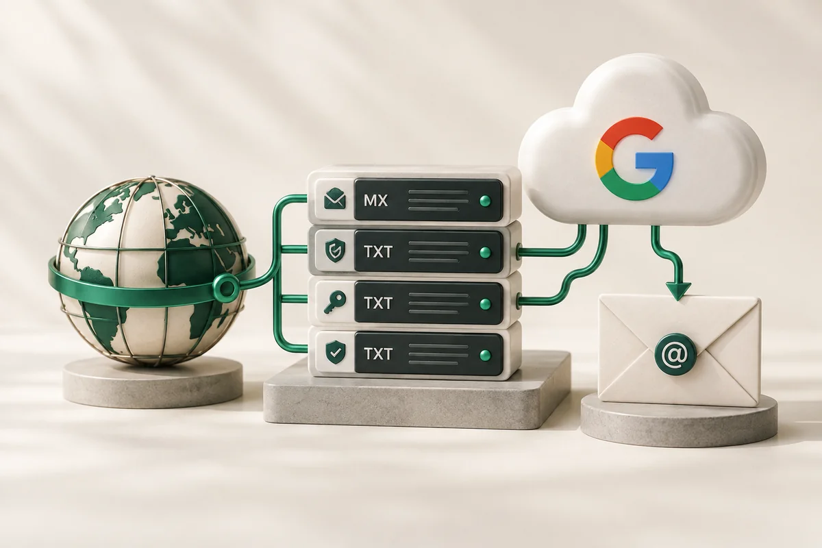 Иллюстрация к статье «Google Workspace: настройка MX и DNS для почты»