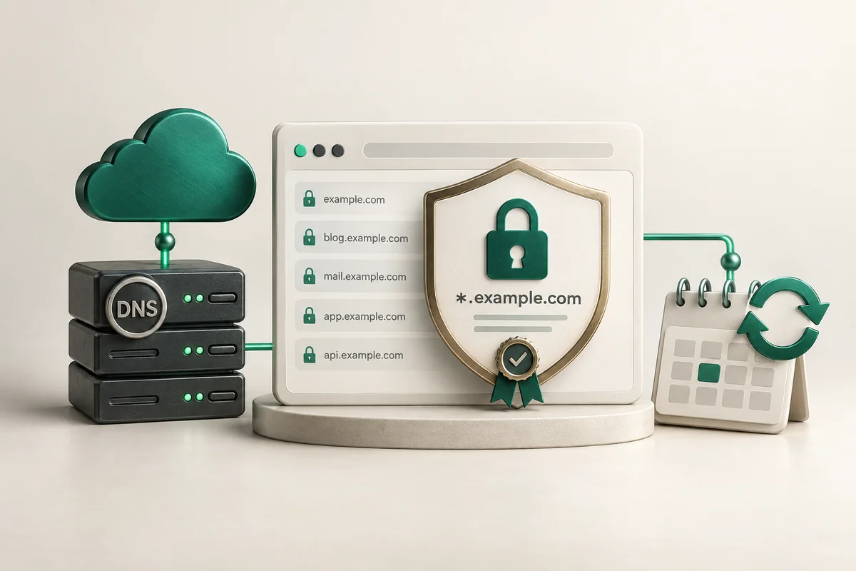 Иллюстрация к статье «Let's Encrypt Wildcard и автопролонгация: сертификат на все поддомены»
