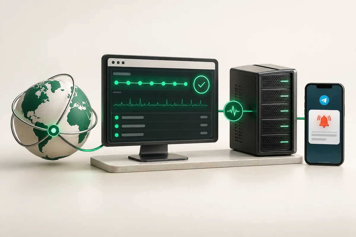 Иллюстрация к статье «Мониторинг сайта: UptimeRobot, Zabbix и системные алерты»