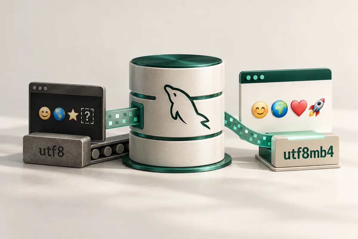 Иллюстрация к статье «MySQL кодировка utf8mb4: настройка для поддержки emoji и Unicode»