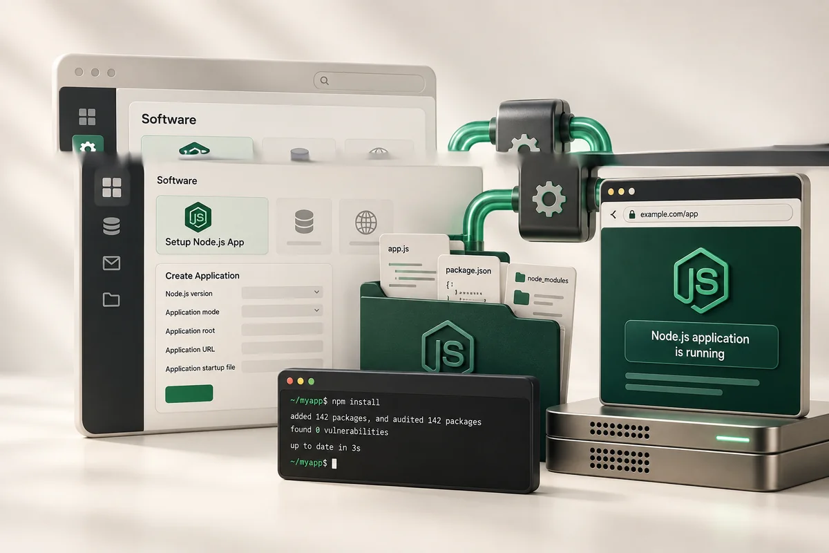 Иллюстрация к статье «Node.js на хостинге cPanel: установка и запуск приложения»