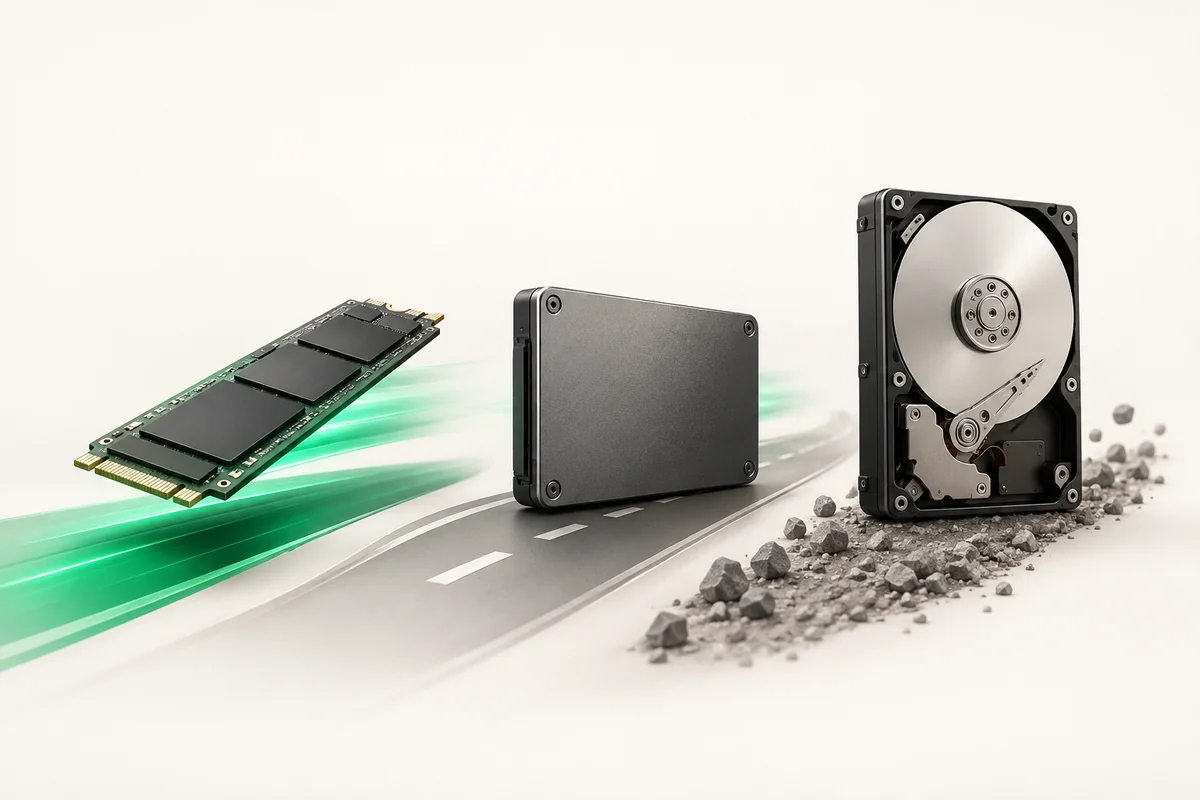 Illustration for “NVMe, SATA SSD or HDD: Picking Drives for a Server”