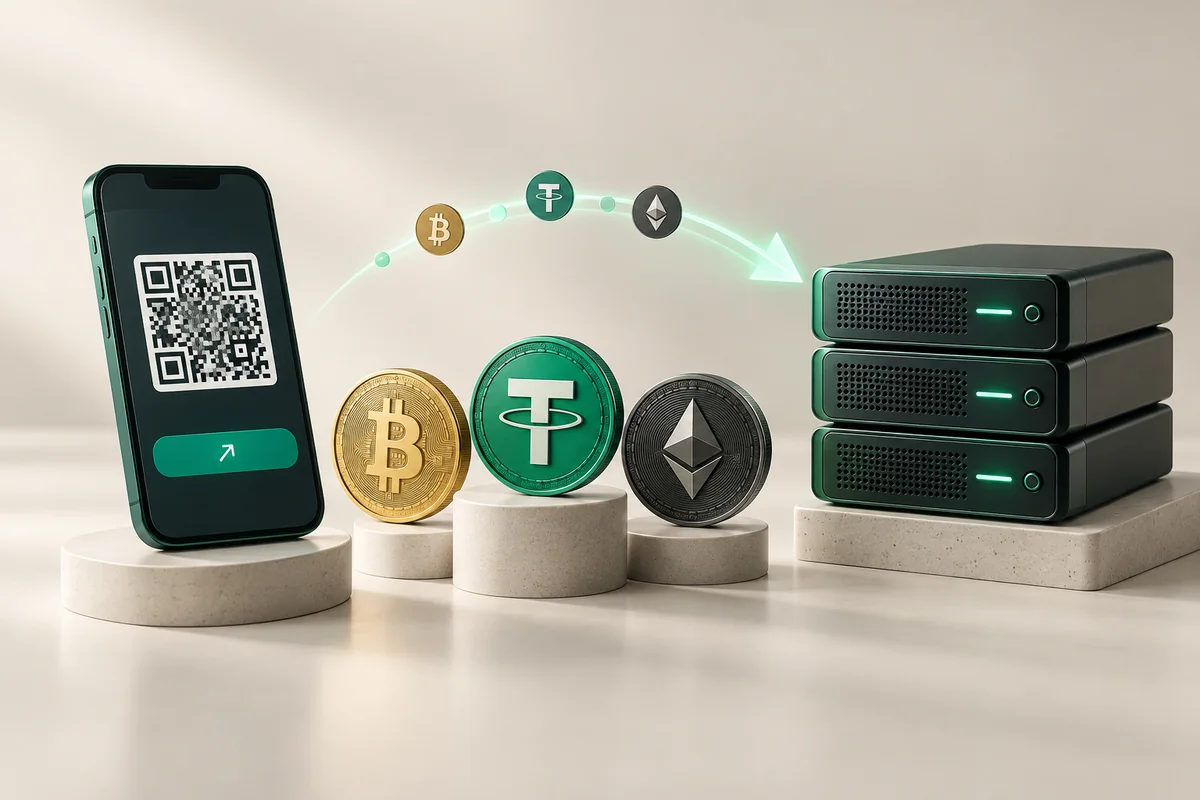 Иллюстрация к статье «Оплата хостинга криптовалютой: Bitcoin, USDT, ETH»