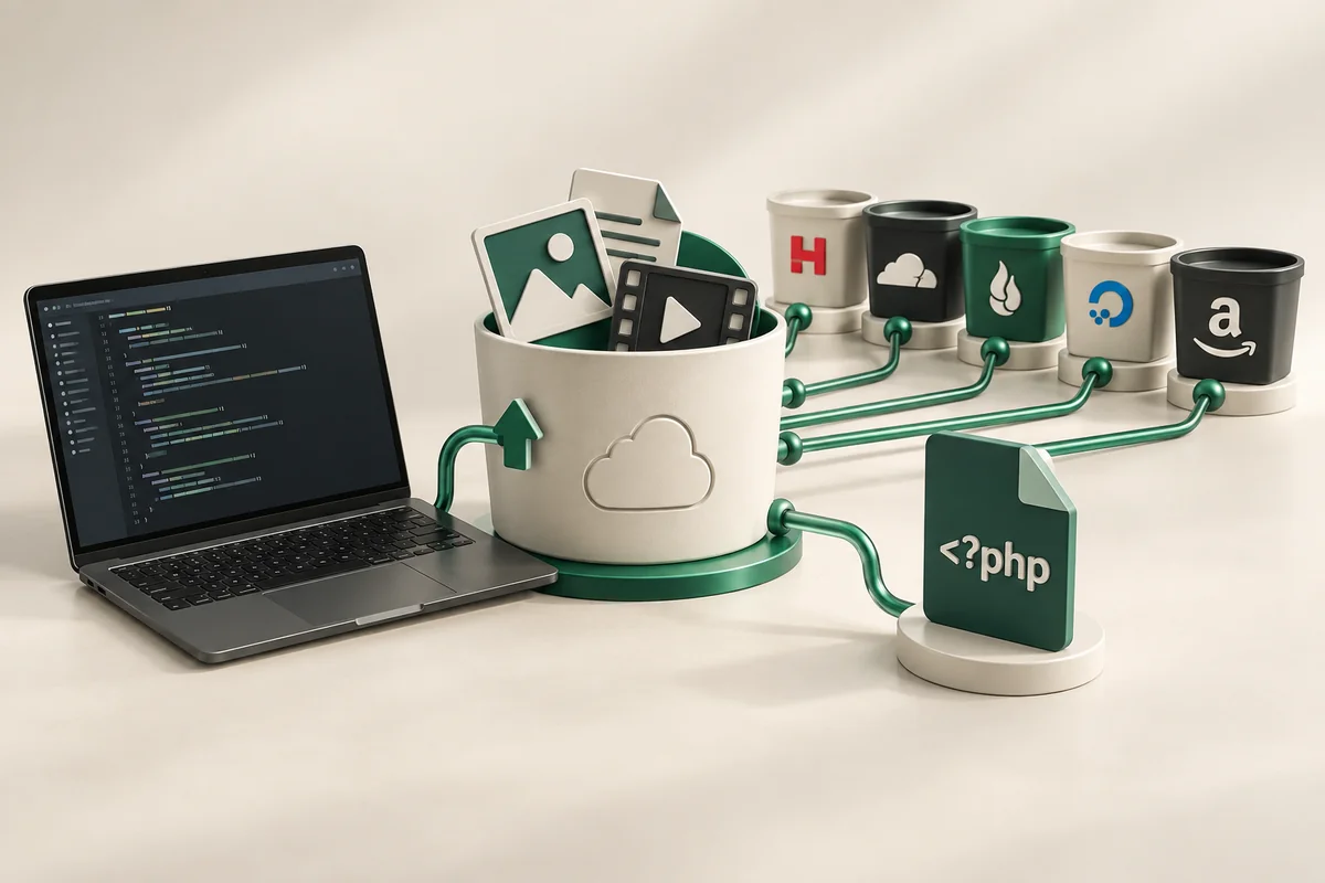 Иллюстрация к статье «S3 Object Storage: сравнение провайдеров и интеграция с PHP»