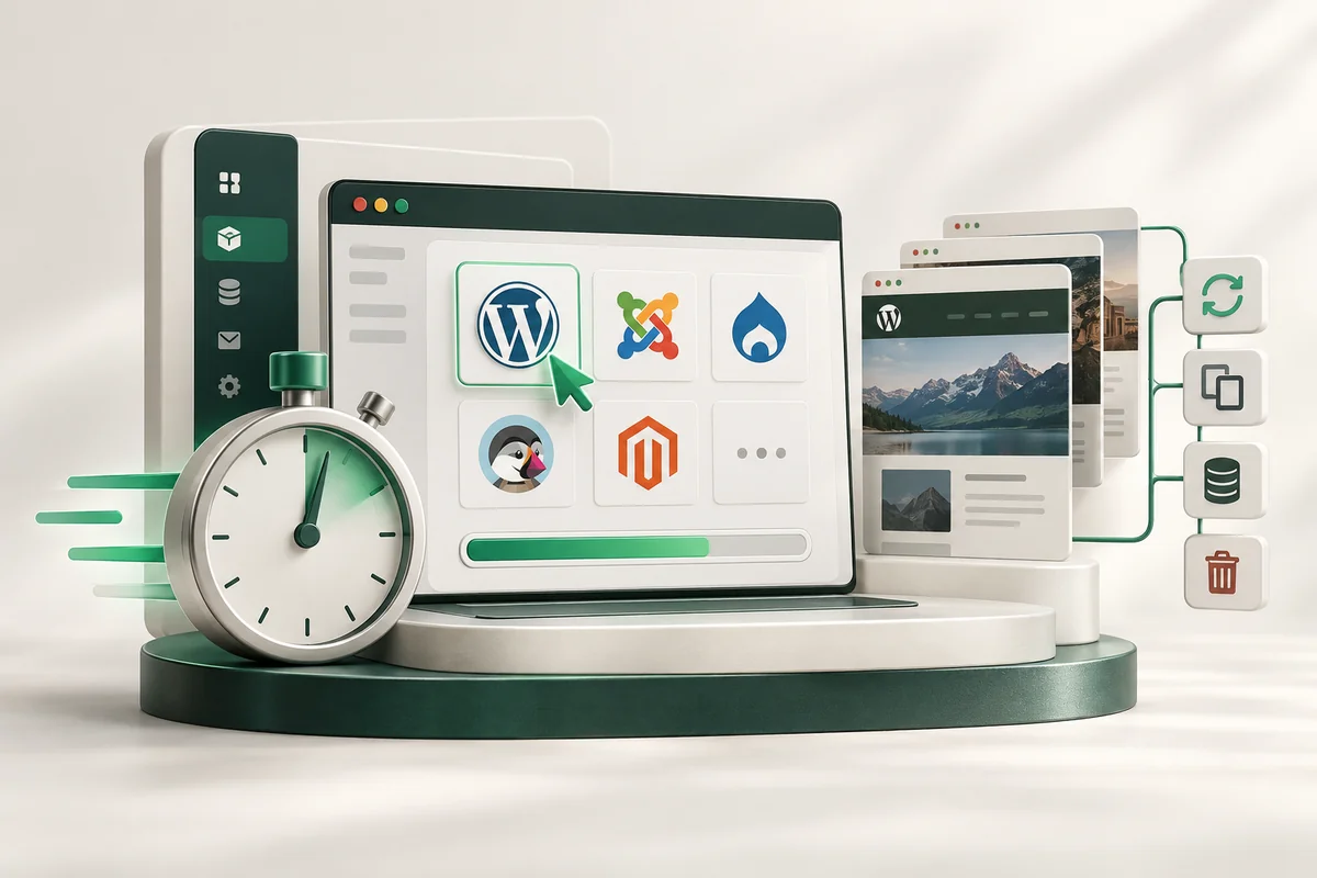 Иллюстрация к статье «Softaculous: установка WordPress и других CMS за 1 минуту»