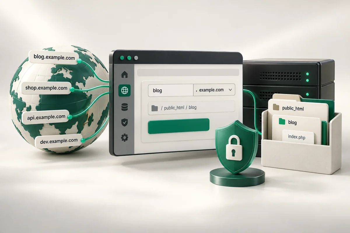 Иллюстрация к статье «Субдомены в cPanel: создание, настройка и удаление»