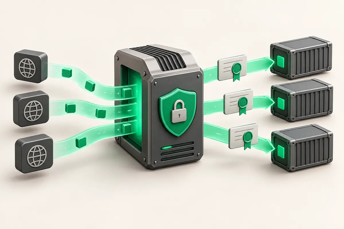 Иллюстрация к статье «Traefik: reverse proxy с автоматическим TLS для Docker»